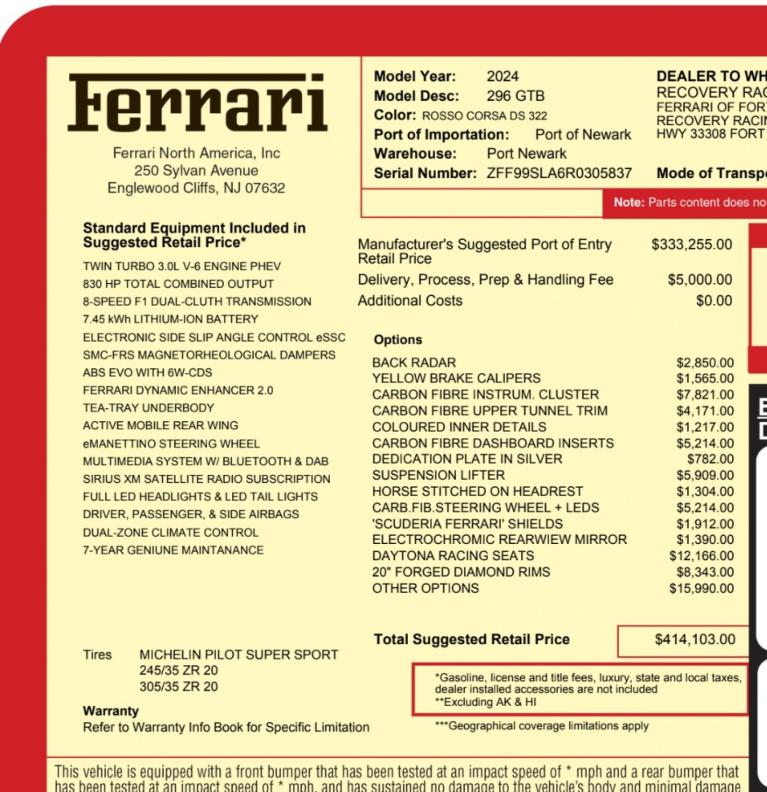 Used 2024 Ferrari 296 GTB for sale Sold at Naples Motorsports Inc - Morgan of Naples in Naples FL 34104 4