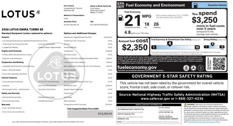 New 2026 Lotus Emira Turbo SE for sale Sold at Naples Motorsports Inc - Morgan of Naples in Naples FL 34104 4