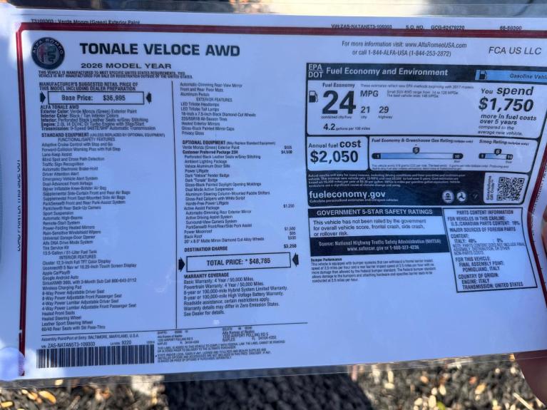 New 2026 Alfa Romeo Tonale Veloce for sale $48,785 at Naples Motorsports Inc - Morgan of Naples in Naples FL 34104 3