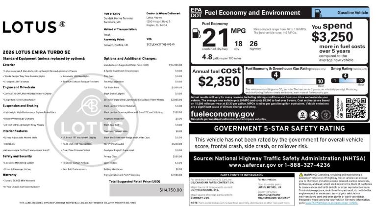 New 2026 Lotus Emira Turbo SE for sale $114,750 at Naples Motorsports Inc - Morgan of Naples in Naples FL 34104 3
