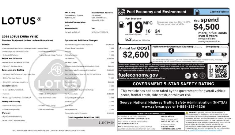 New 2026 Lotus Emira V6 SE for sale $120,750 at Naples Motorsports Inc - Morgan of Naples in Naples FL 34104 3