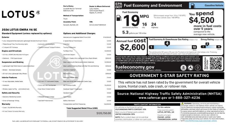 New 2026 Lotus Emira V6 SE for sale $120,750 at Naples Motorsports Inc - Morgan of Naples in Naples FL 34104 3