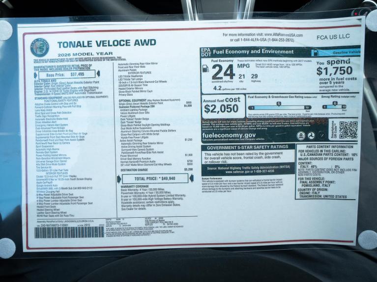 New 2026 Alfa Romeo Tonale Veloce for sale $49,940 at Naples Motorsports Inc - Morgan of Naples in Naples FL 34104 3