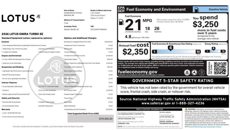 New 2026 Lotus Emira Turbo SE for sale Sold at Naples Motorsports Inc - Morgan of Naples in Naples FL 34104 4