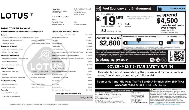 New 2026 Lotus Emira V6 SE for sale Sold at Naples Motorsports Inc - Morgan of Naples in Naples FL 34104 4