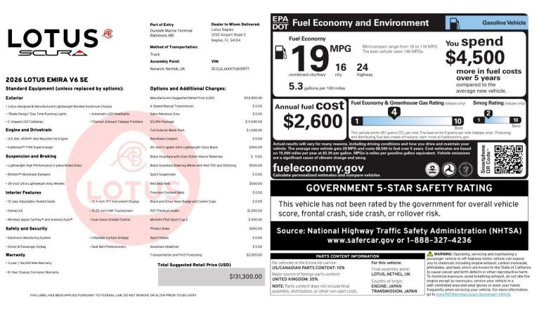New 2026 Lotus Emira V6 SE for sale Sold at Naples Motorsports Inc - Morgan of Naples in Naples FL 34104 4