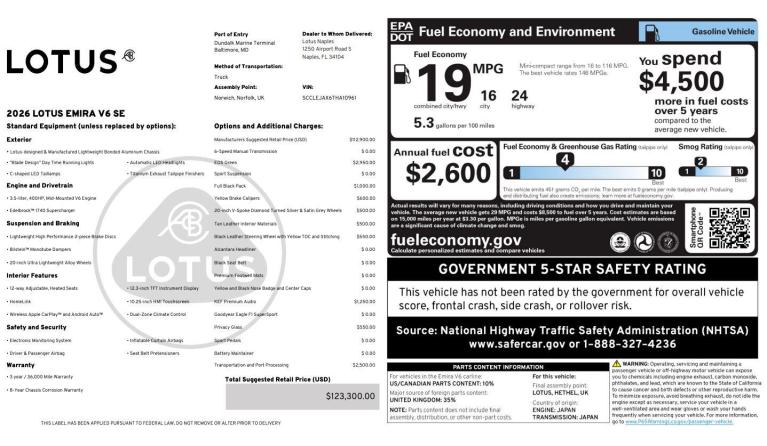 New 2026 Lotus Emira V6 SE for sale $123,300 at Naples Motorsports Inc - Morgan of Naples in Naples FL 34104 3