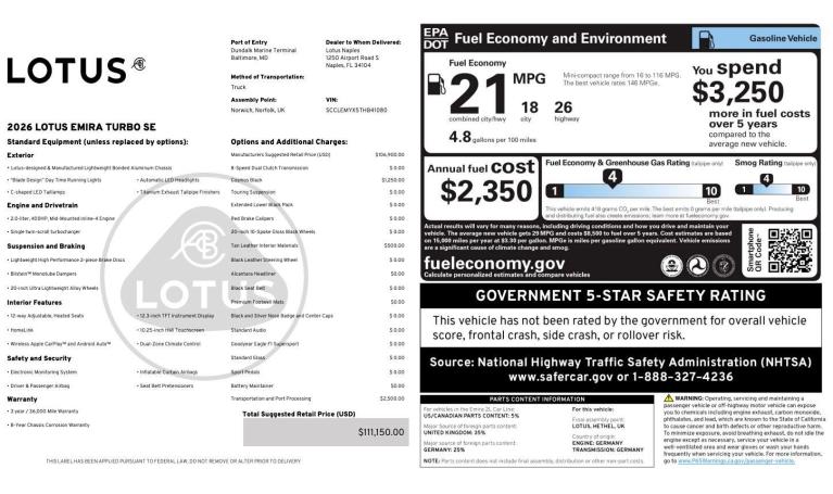 New 2026 Lotus Emira Turbo SE for sale Sold at Naples Motorsports Inc - Morgan of Naples in Naples FL 34104 3