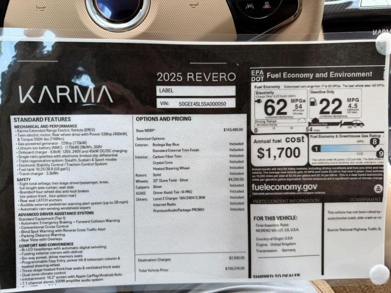 New 2025 Karma Revero Label for sale $150,249 at Naples Motorsports Inc - Morgan of Naples in Naples FL 34104 3