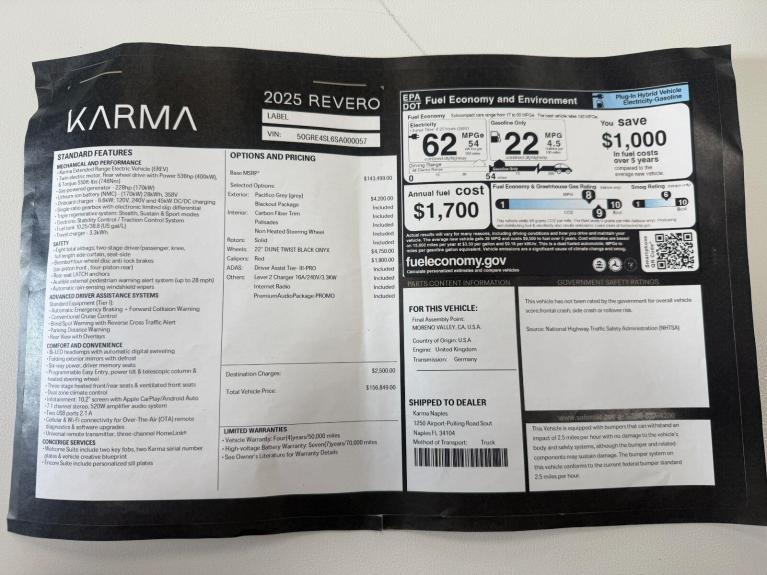 New 2025 Karma Revero Label for sale $156,849 at Naples Motorsports Inc - Morgan of Naples in Naples FL 34104 3