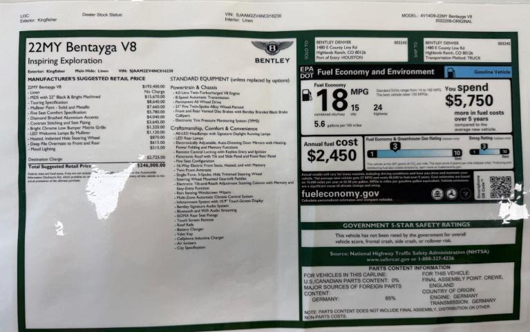 Used 2022 Bentley Bentayga V8 for sale $154,995 at Naples Motorsports Inc - Morgan of Naples in Naples FL 34104 3