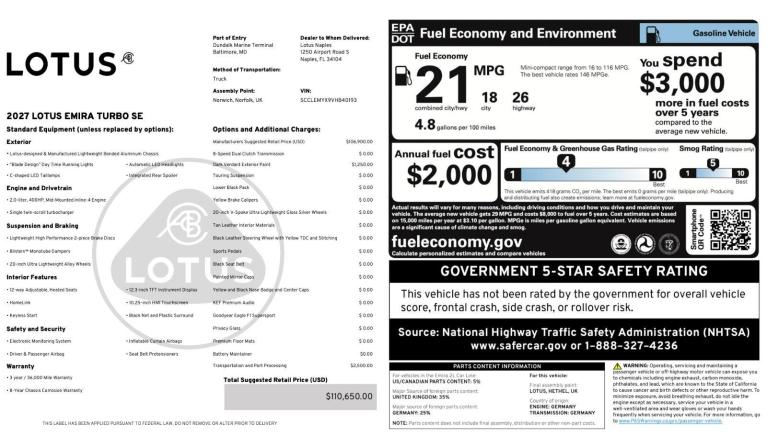New 2027 Lotus Emira Turbo SE for sale $110,650 at Naples Motorsports Inc - Morgan of Naples in Naples FL 34104 3