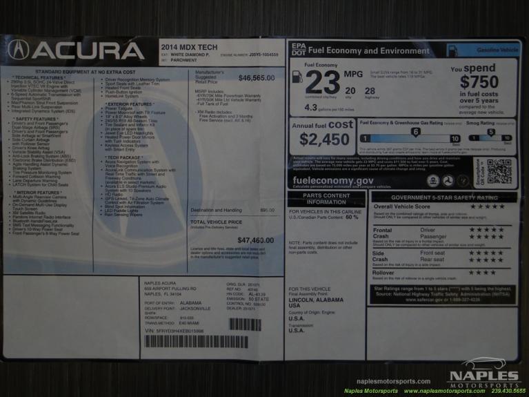 Used 2014 Acura MDX w/Tech for sale Sold at Naples Motorsports Inc - Morgan of Naples in Naples FL 34104 4