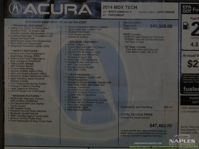 Used 2014 Acura MDX w/Tech for sale Sold at Naples Motorsports Inc - Morgan of Naples in Naples FL 34104 6