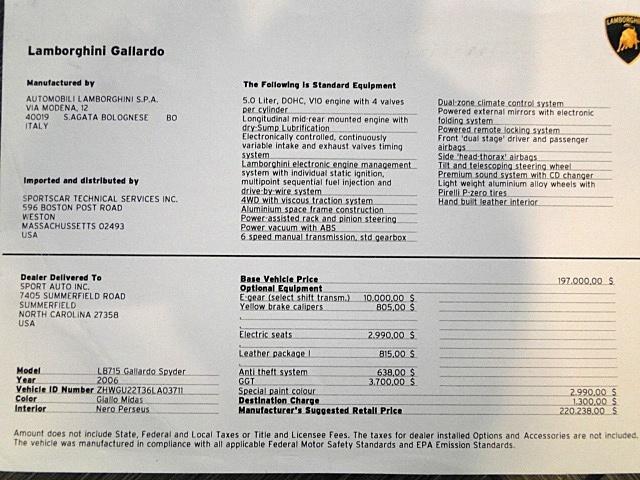 Used 2006 Lamborghini Gallardo Spyder for sale Sold at Naples Motorsports Inc - Morgan of Naples in Naples FL 34104 6